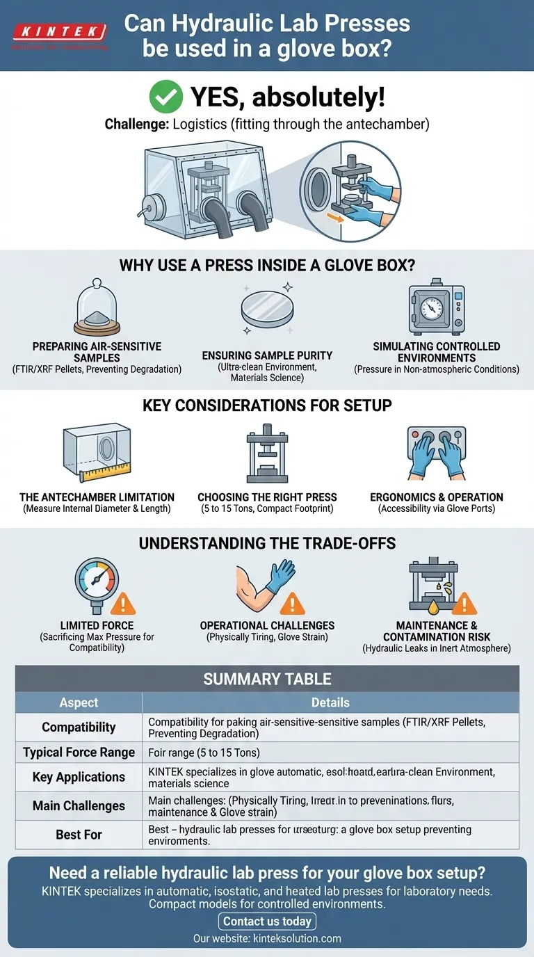 油圧ラボプレスはグローブボックス内で使用できますか？空気感受性のサンプル調製のためのコンパクトソリューション ビジュアルガイド
