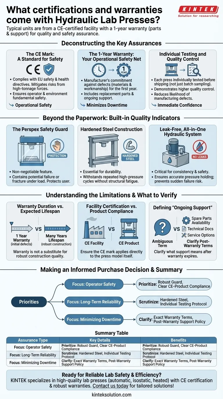 What certifications and warranties come with Hydraulic Lab Presses? Ensure Safety and Reliability for Your Lab Visual Guide
