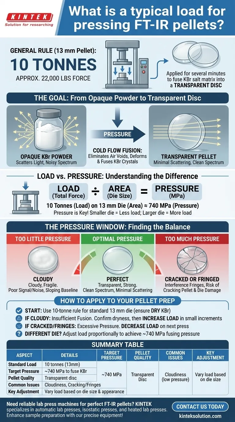 What is a typical load for pressing FT-IR pellets? Master the 10-tonne standard for clear results Visual Guide