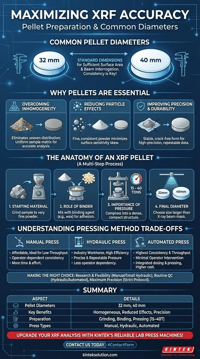 What are common pellet diameters for XRF analysis? Ensure Accurate Results with Standard Sizes Visual Guide