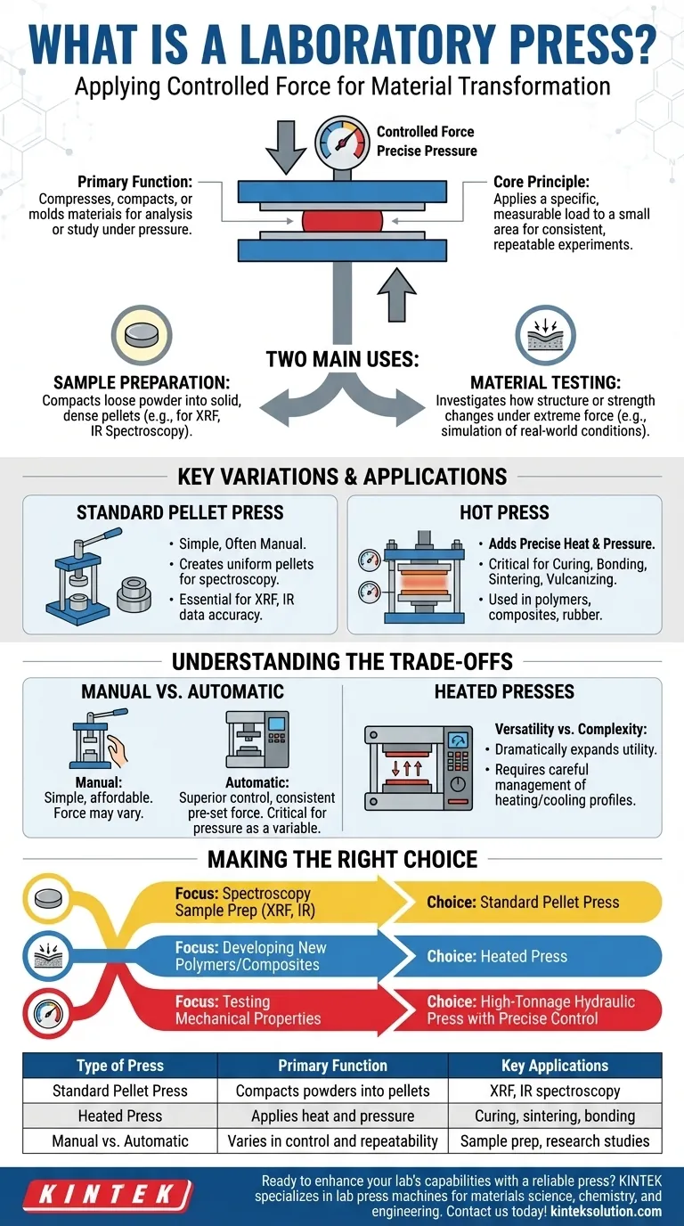 What is a laboratory press and what is its primary function? Essential for Precise Material Testing and Sample Prep Visual Guide