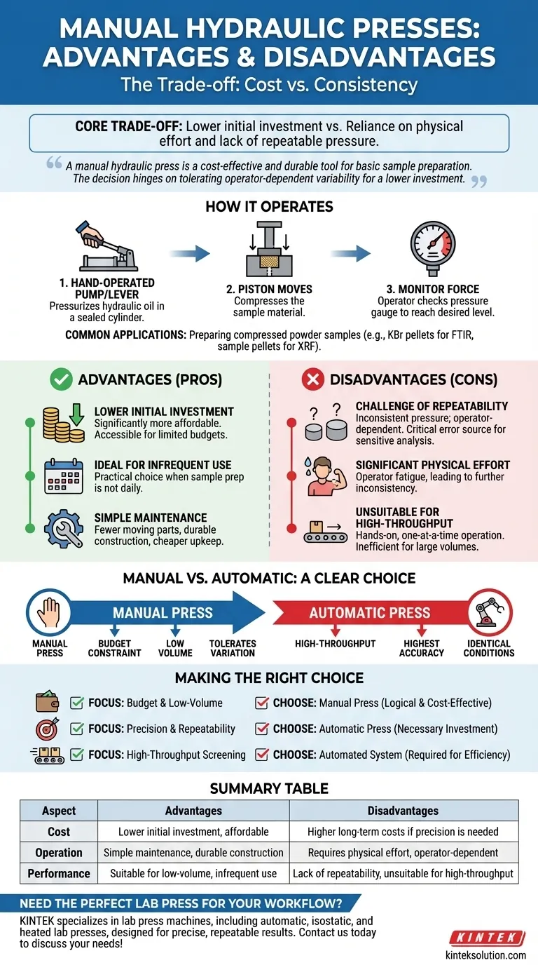 Каковы преимущества и недостатки ручных гидравлических прессов? Взвешиваем стоимость и точность для вашей лаборатории Визуальное руководство