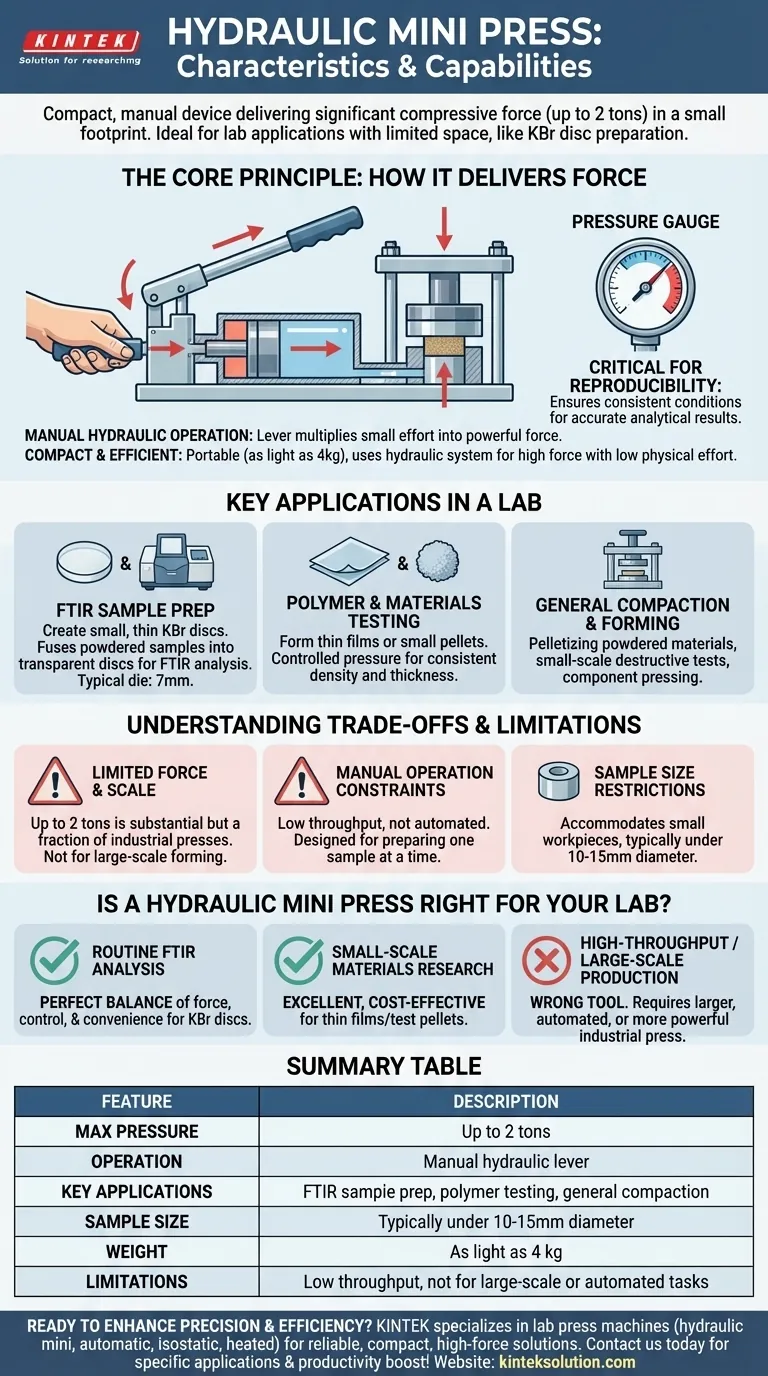 Quali sono le caratteristiche e le capacità delle mini presse idrauliche? Potenza compatta per una compressione precisa in laboratorio Guida Visiva