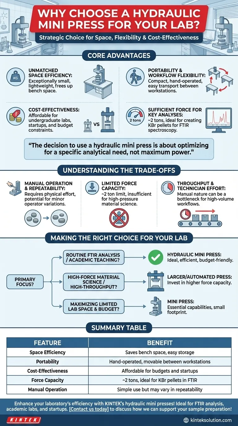 なぜ研究室は油圧式ミニプレスを選ぶのか？FTIR分析におけるスペース、携帯性、コストを最適化する ビジュアルガイド