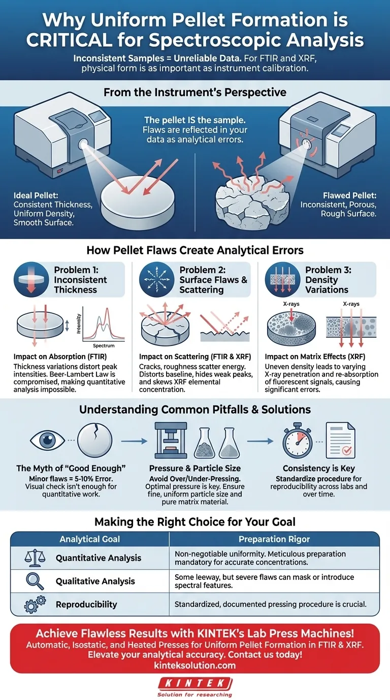 Why is uniform pellet formation important in spectroscopic analysis? Ensure Reliable Data with Consistent Samples Visual Guide