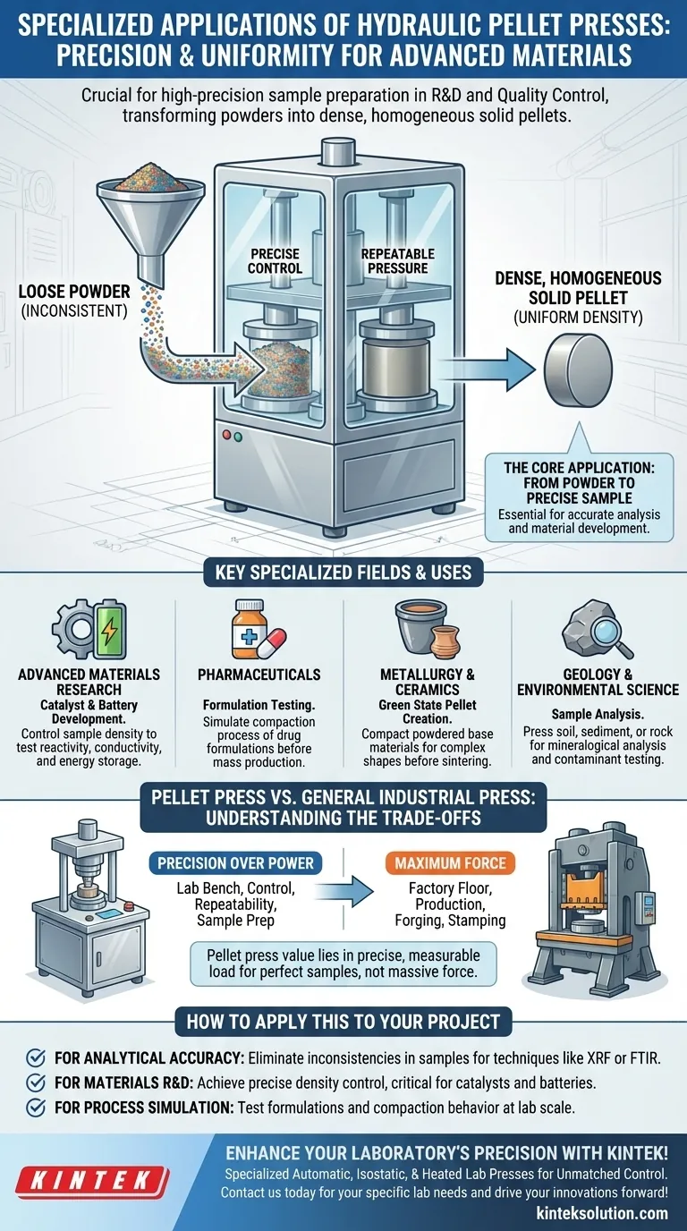 ما هي بعض التطبيقات المتخصصة للمكابس الهيدروليكية للكريات؟ تعزيز الدقة في تطوير المواد الحفازة ومواد البطاريات دليل مرئي