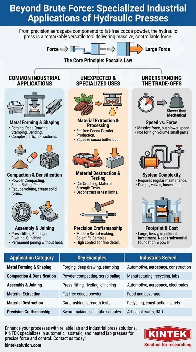 What specialized industrial applications do hydraulic presses have? From Aerospace to Cocoa Powder Production Visual Guide