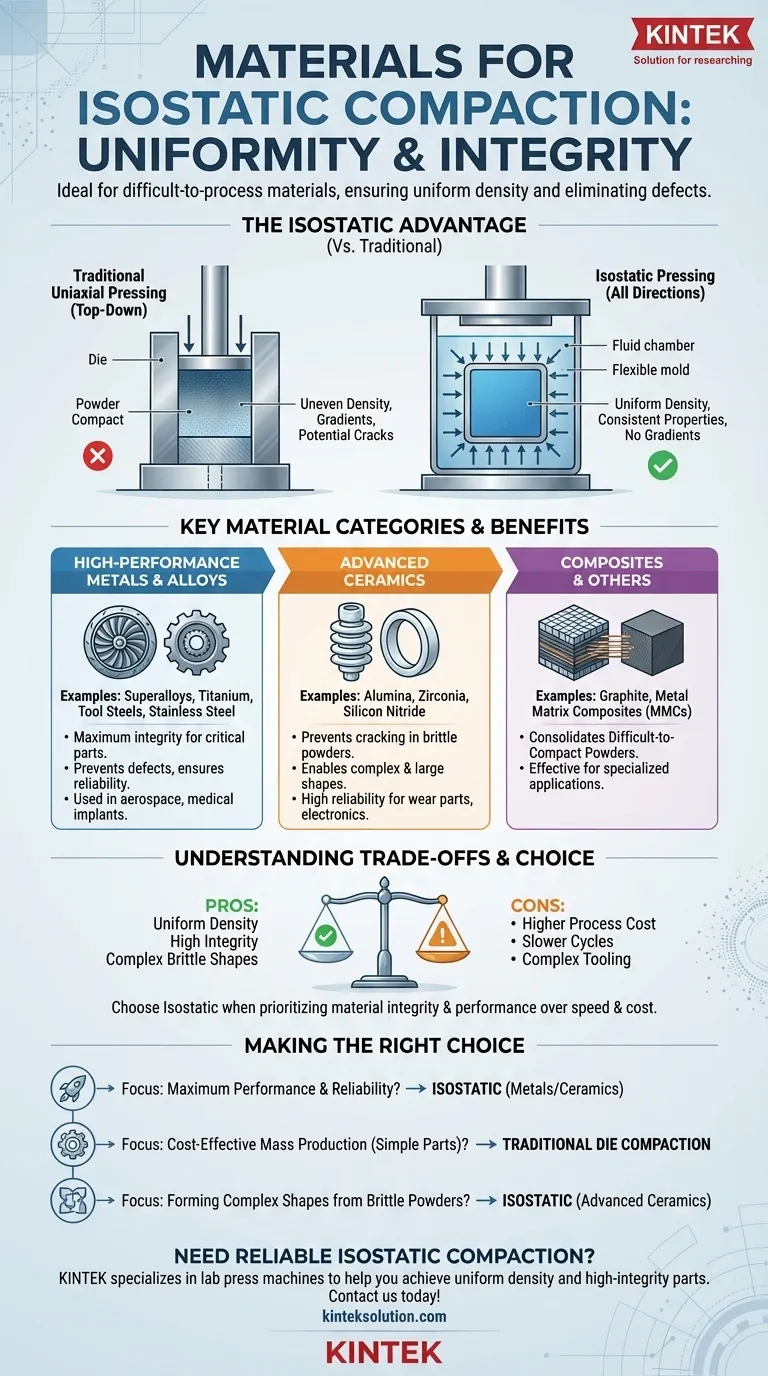 Какие материалы особенно подходят для изостатического прессования? Идеально подходит для высокоэффективных металлов, керамики и композитов Визуальное руководство