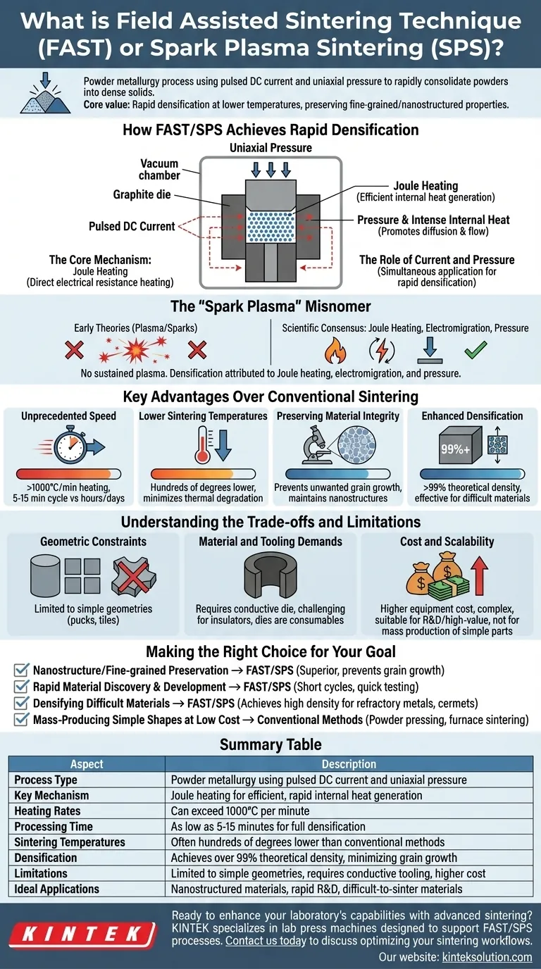 ما هي تقنية التلبيد بمساعدة المجال (FAST) أو التلبيد بالبلازما الشرارية (SPS)؟ إطلاق العنان لمعالجة المواد عالية الكثافة والسريعة دليل مرئي