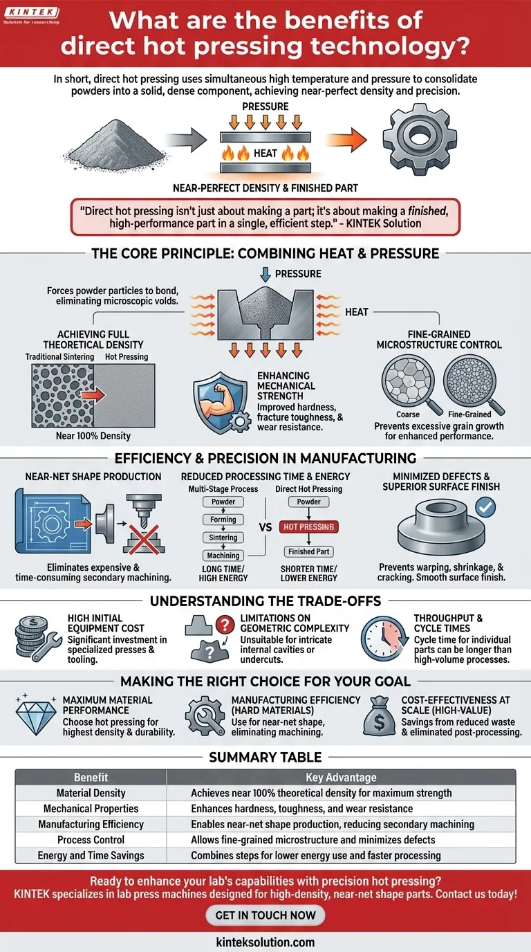 직접 열간 가압 기술의 이점은 무엇입니까? 고밀도, 넷 형상에 가까운 부품을 효율적으로 생산 시각적 가이드