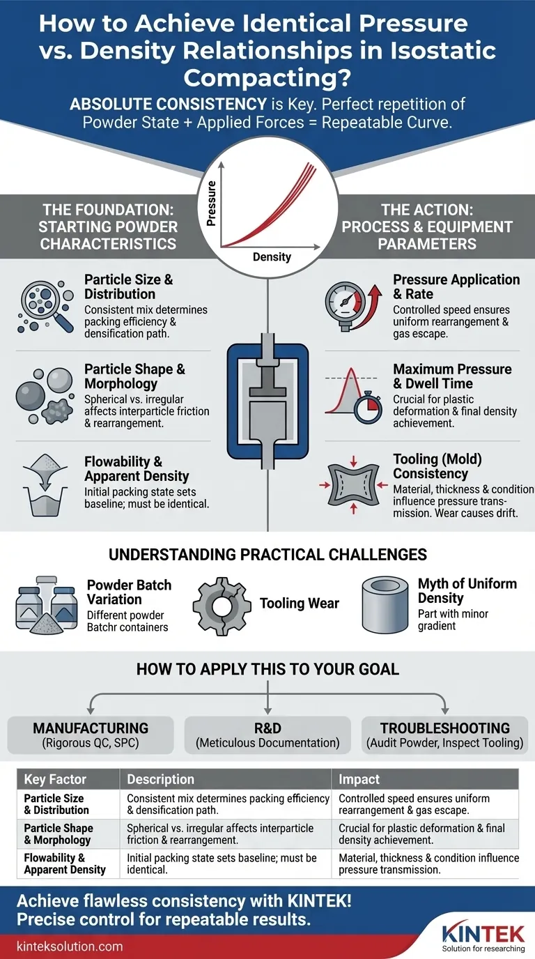 What conditions are required to achieve identical pressure vs. density relationships in isostatic compacting? Ensure Perfect Consistency for Repeatable Results Visual Guide