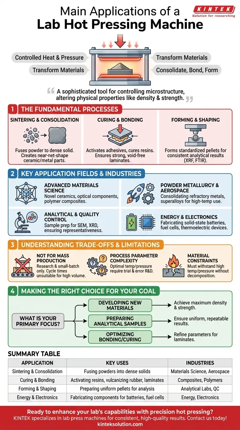 Quais são as principais aplicações de uma prensa a quente de laboratório? Essencial para Materiais Avançados e Preparação de Amostras Guia Visual