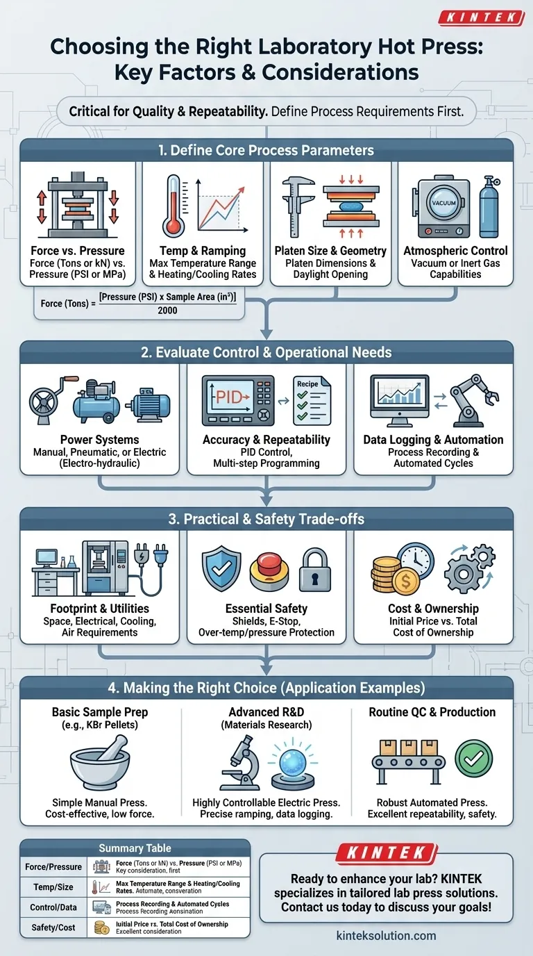 ما هي العوامل التي يجب مراعاتها عند اختيار مكبس حراري للمختبر؟ المعايير الأساسية للمعالجة المثلى للمواد دليل مرئي
