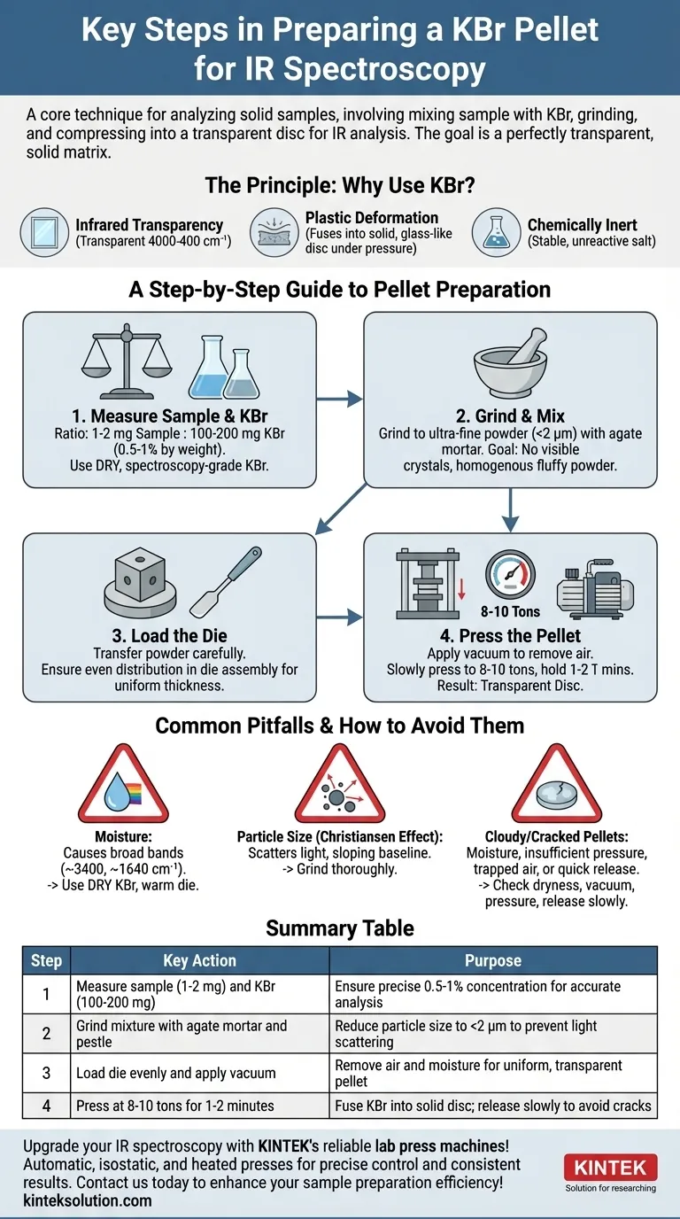 What are the key steps in preparing a KBr pellet for IR spectroscopy? Master Solid Sample Analysis Visual Guide