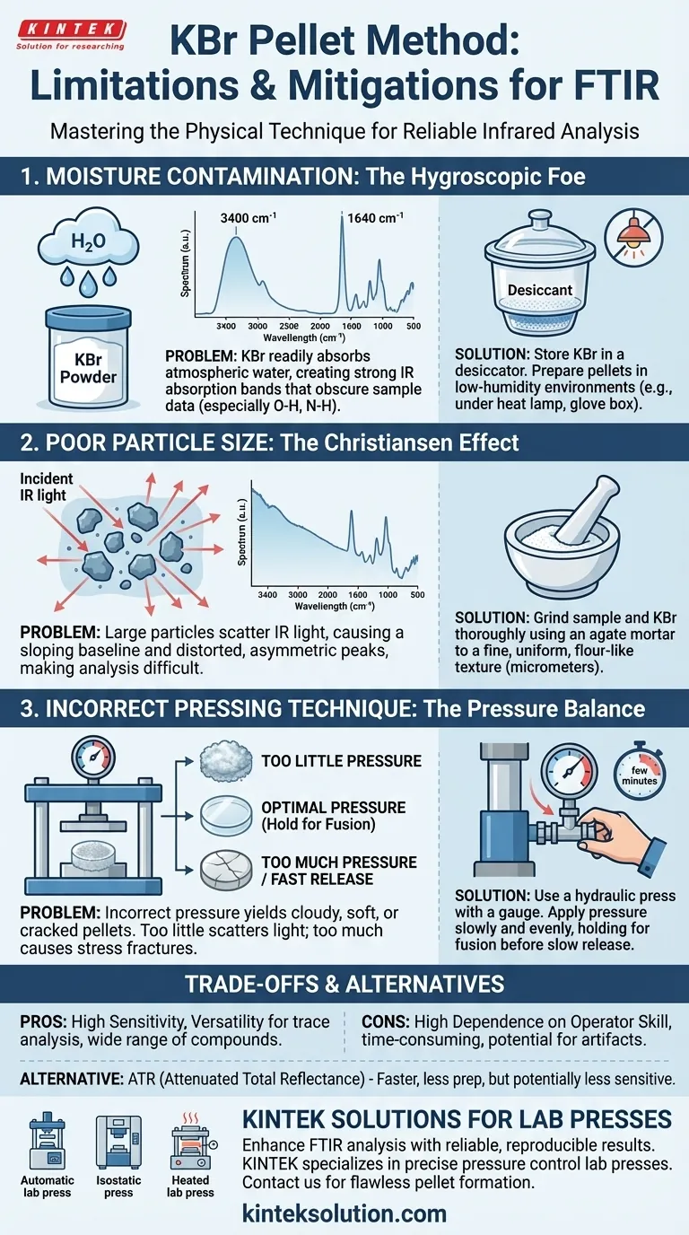 What are the limitations of the KBr pellet method and how can they be mitigated? Master FTIR Analysis with Expert Tips Visual Guide