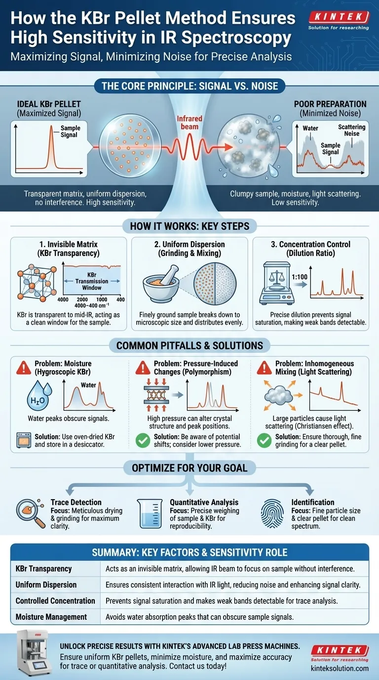 KBr 펠릿법은 어떻게 IR 분광법에서 높은 감도를 보장합니까? 명확하고 신뢰할 수 있는 분자 감지 달성 시각적 가이드