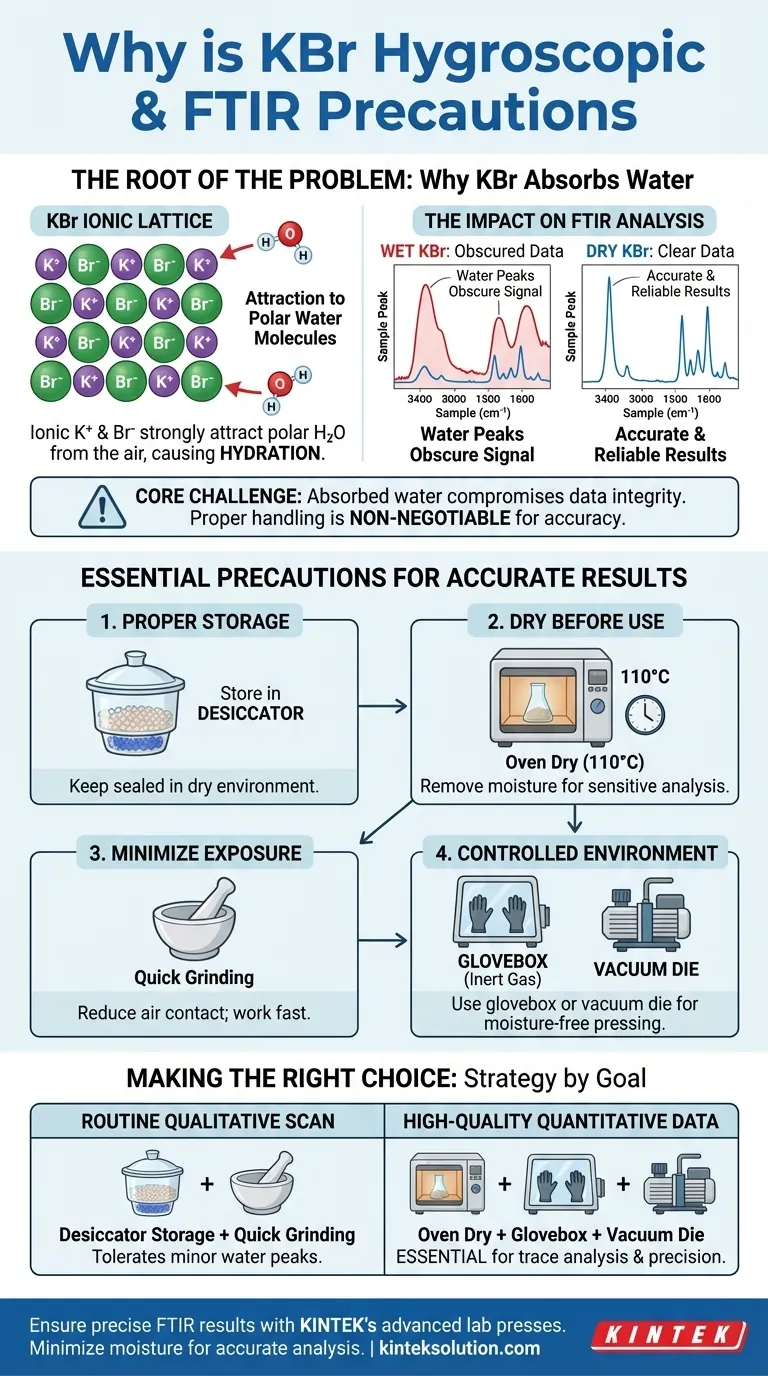 لماذا يعتبر بروميد البوتاسيوم (KBr) استرطابيًا، وما هي الاحتياطات التي يجب اتخاذها؟ ضمان تحليل FTIR دقيق مع المناولة الصحيحة دليل مرئي