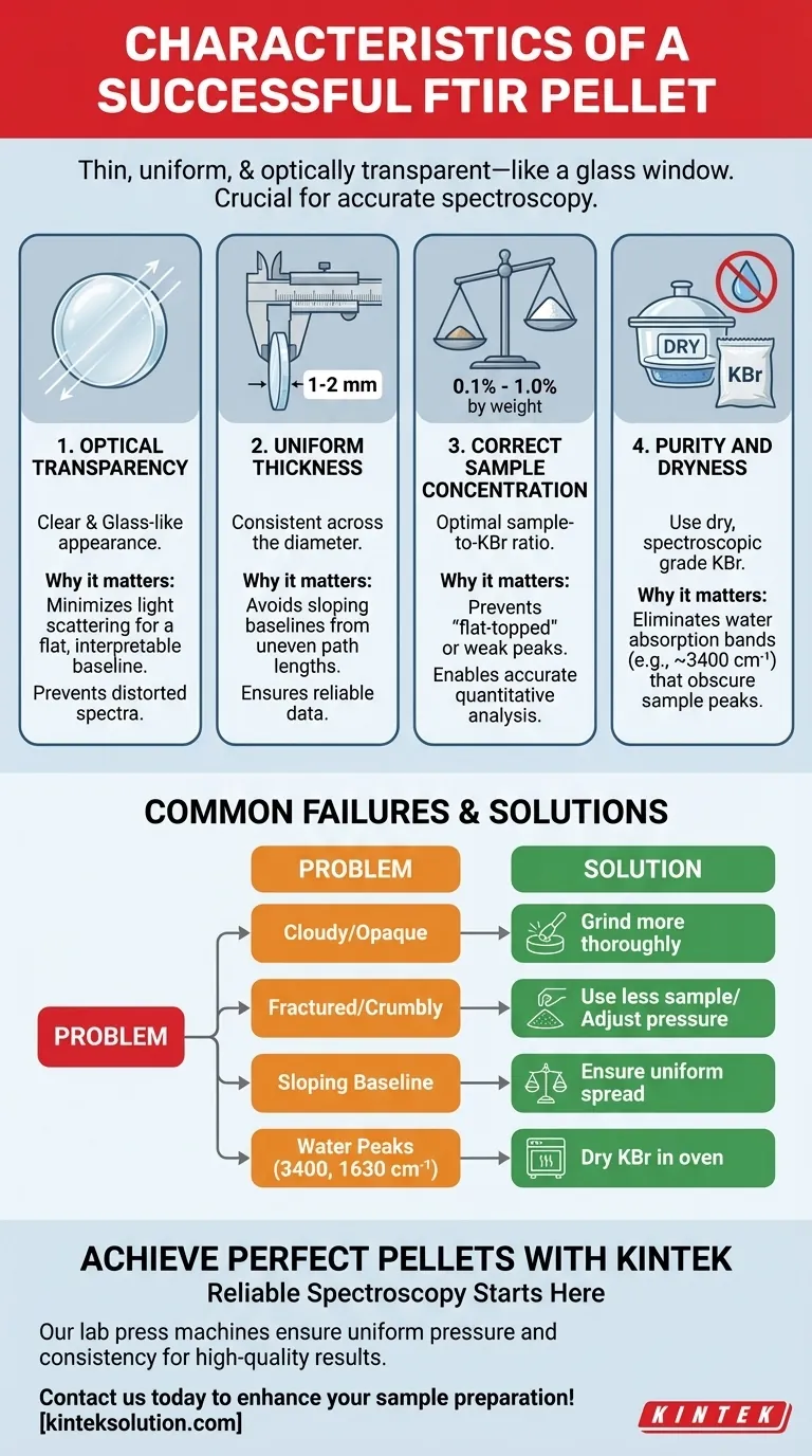 성공적인 FTIR 펠렛의 바람직한 특징은 무엇입니까? 정확한 분광법을 위해 투명하고 균일한 펠렛을 보장하세요 시각적 가이드