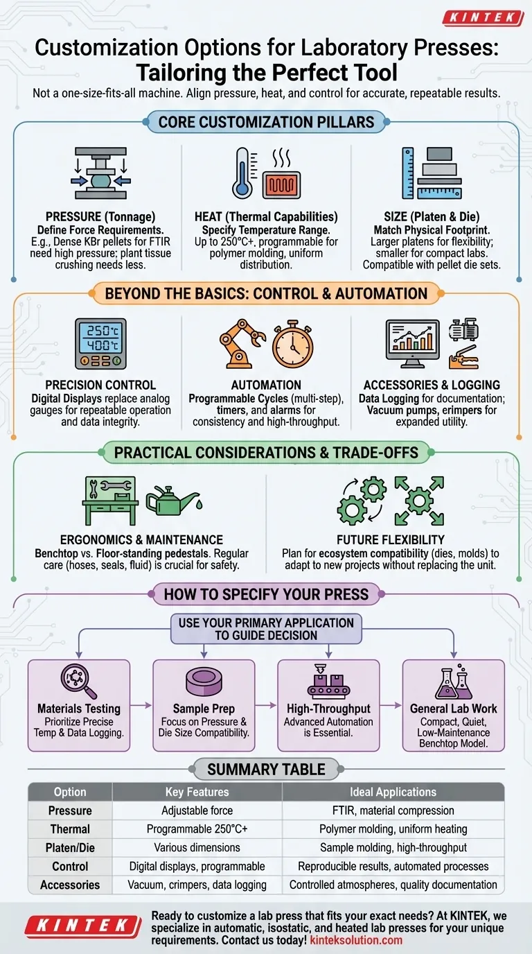 Какие опции кастомизации доступны для лабораторных прессов? Настройте ваш лабораторный пресс для точности и эффективности Визуальное руководство