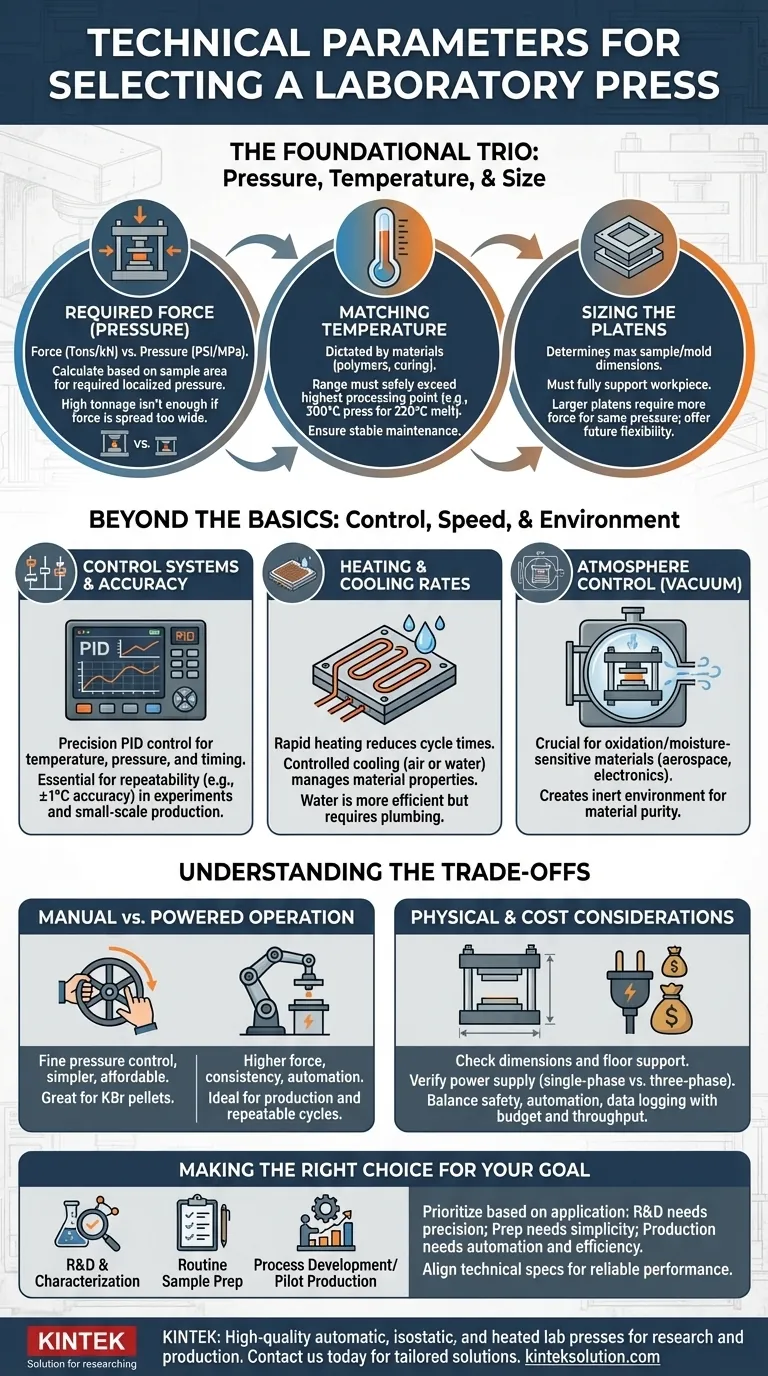 ¿Cuáles son algunos parámetros técnicos a considerar al seleccionar una prensa de laboratorio? Factores clave para un rendimiento óptimo en el laboratorio Guía Visual