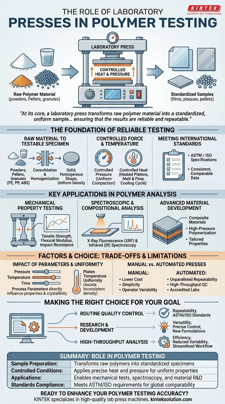 实验室压机在聚合物测试中扮演什么角色？确保可靠的样品制备以获得准确结果 图解指南