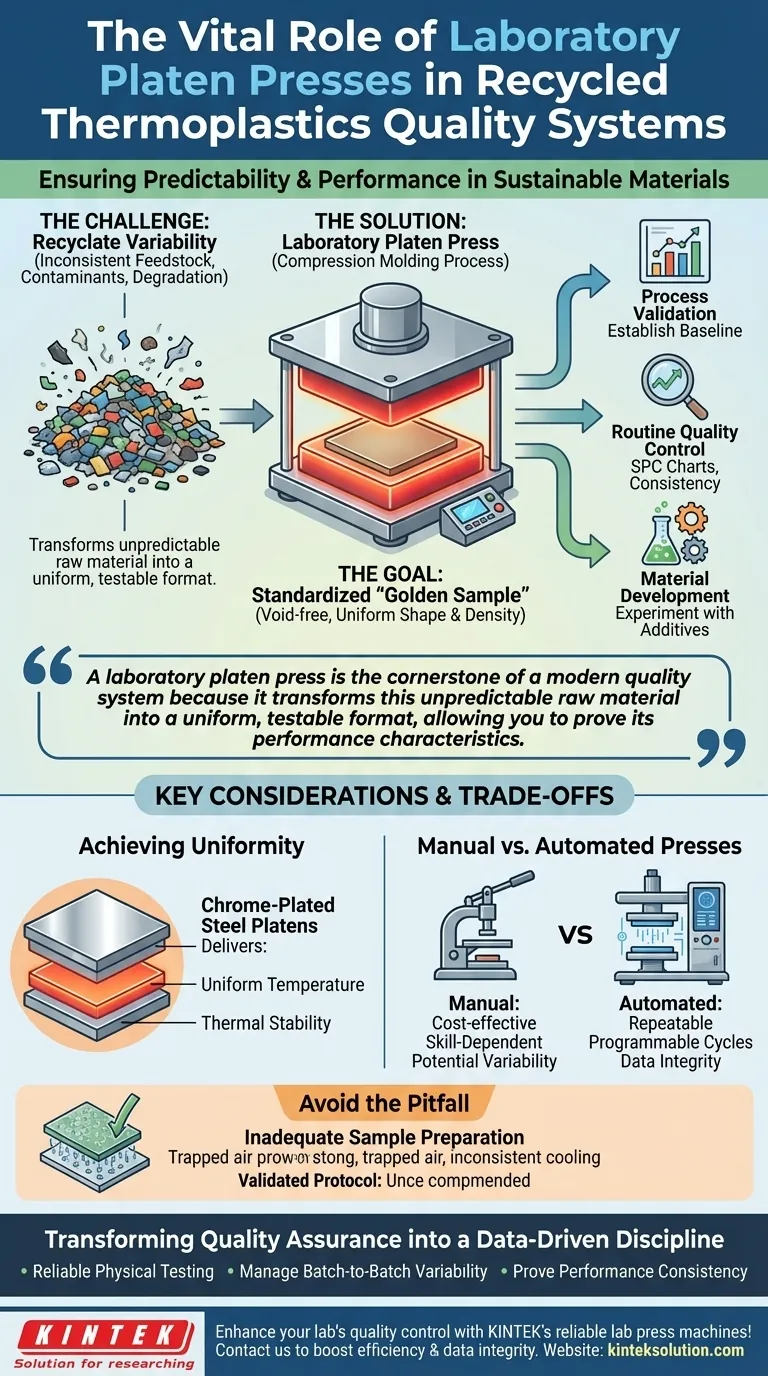 Why are laboratory platen presses important for quality systems in recycled thermoplastics? Ensure Consistent Performance and Reliable Testing Visual Guide
