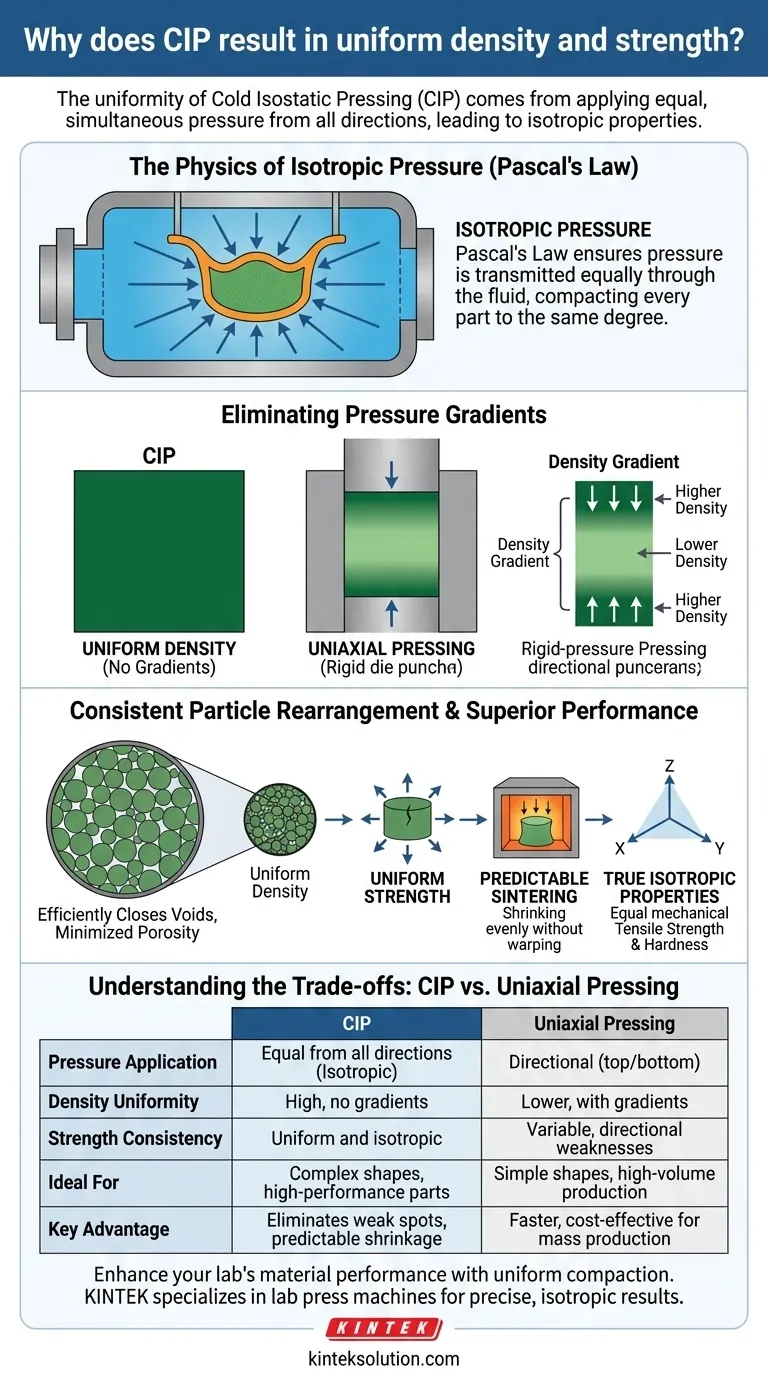 Warum führt CIP zu einer gleichmäßigen Dichte und Festigkeit? Erreichen Sie isotrope Verdichtung für überlegene Teile Visuelle Anleitung