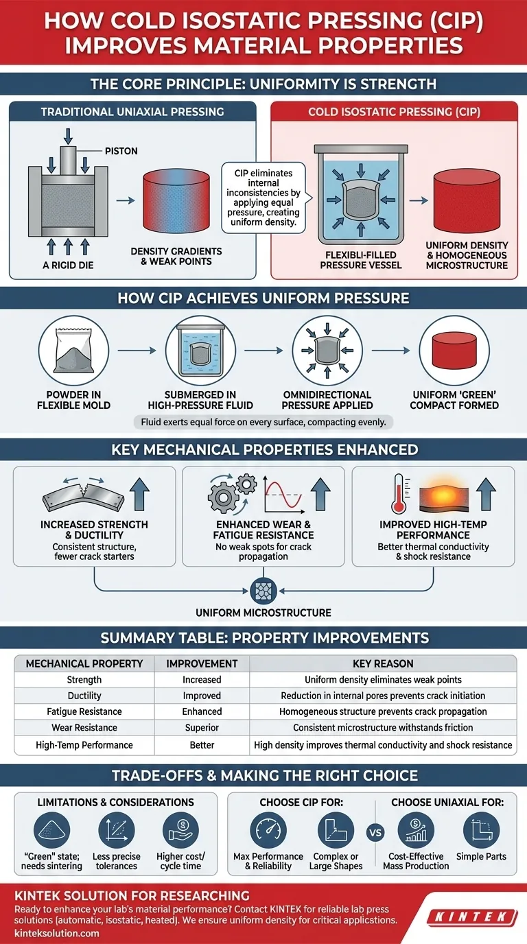 كيف يحسن الضغط الأيزوستاتيكي البارد (CIP) الخواص الميكانيكية للمواد؟ تحقيق قوة ومتانة فائقتين دليل مرئي