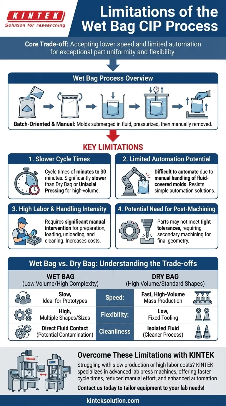 Was sind die Einschränkungen des Nasssackverfahrens (Wet Bag) bei der Kaltisostatischen Verdichtung (CIP)? Langsame Zyklen, hoher Arbeitsaufwand und begrenzte Automatisierung. Visuelle Anleitung