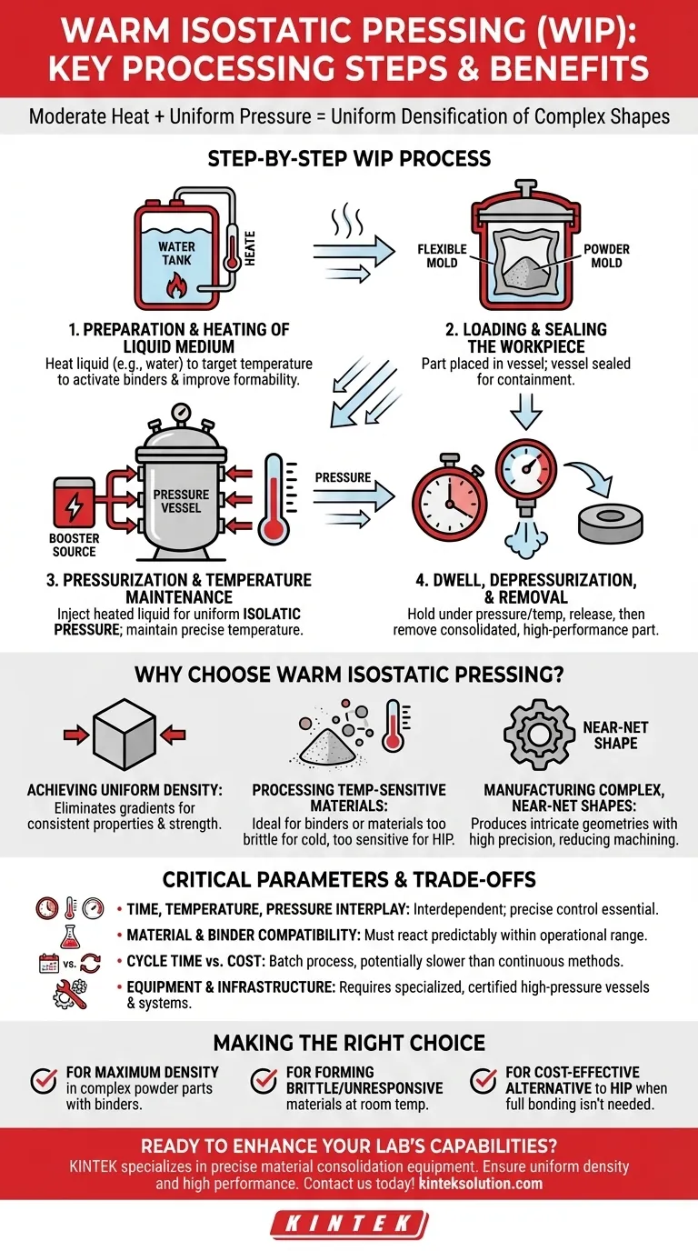 ما هي خطوات المعالجة الرئيسية في التلبيد الإيزوستاتي الدافئ؟ تحقيق التكثيف الموحد للأجزاء المعقدة دليل مرئي