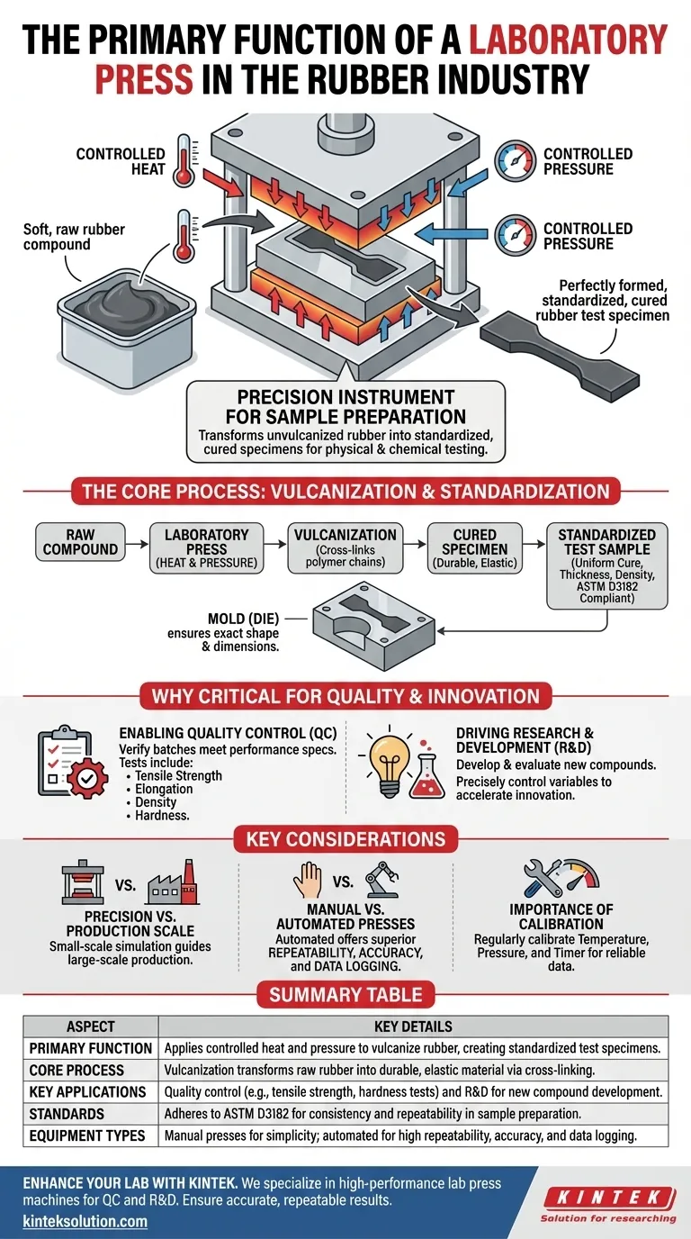 ¿Cuál es la función principal de una prensa de laboratorio en la industria del caucho? Asegurar una preparación precisa de muestras para pruebas exactas Guía Visual