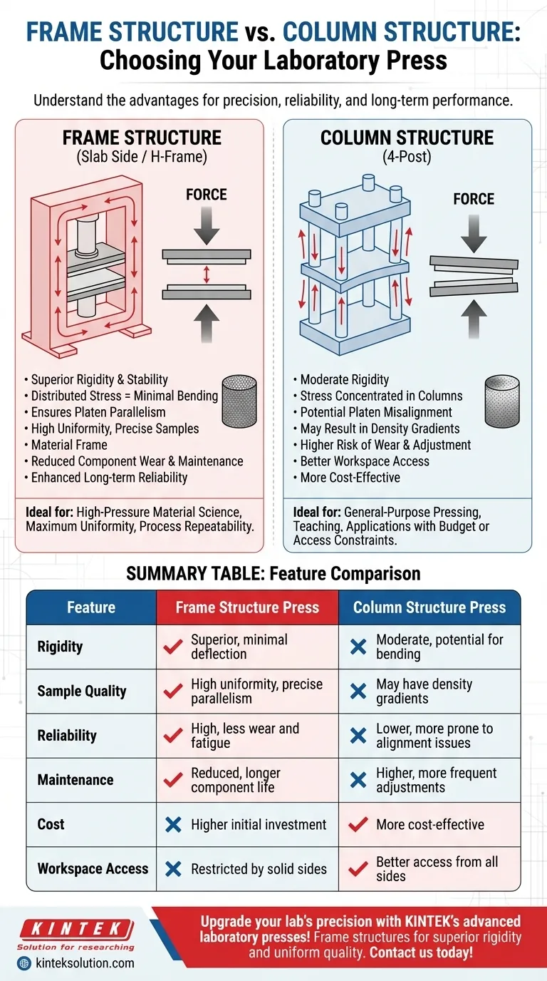 What are the advantages of a frame structure laboratory press over a column structure? Discover Superior Rigidity and Precision Visual Guide
