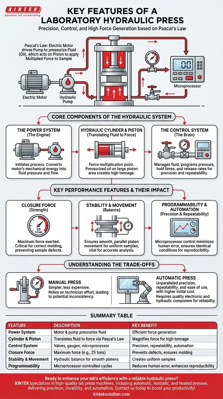 ما هي الميزات الرئيسية للنظام الهيدروليكي في مكبس المختبر؟ اكتشف الدقة والتحكم لمختبرك دليل مرئي