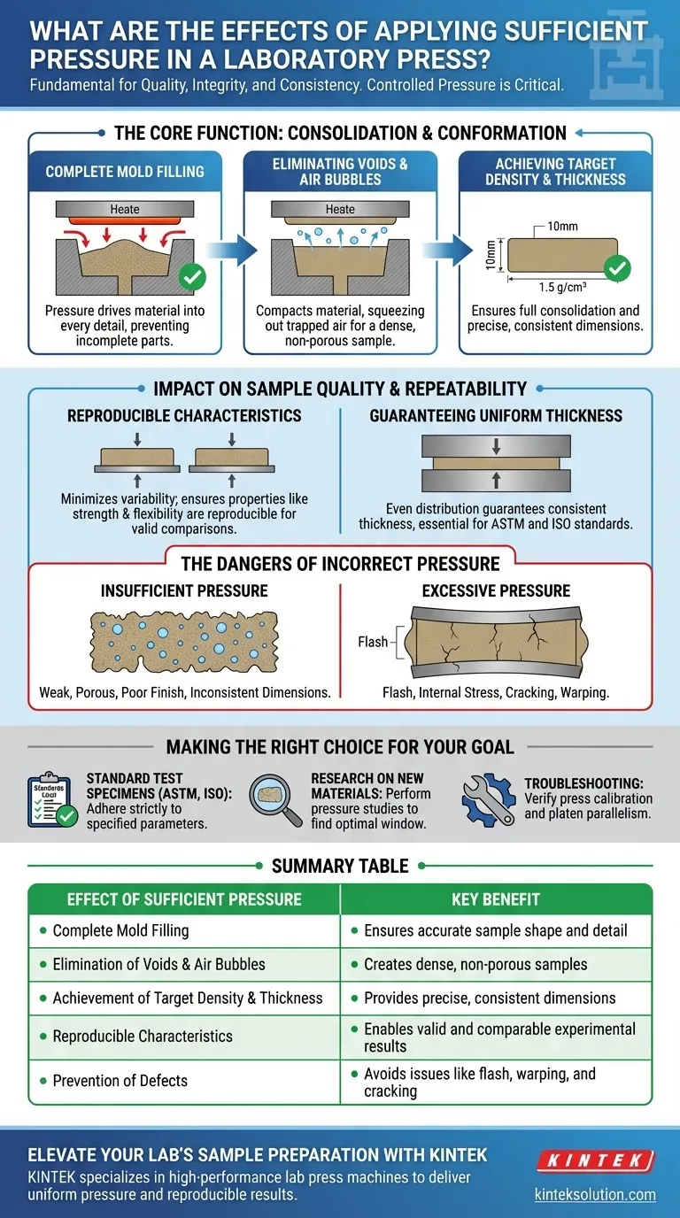 What are the effects of applying sufficient pressure in a laboratory press? Achieve Perfect Sample Quality and Consistency Visual Guide