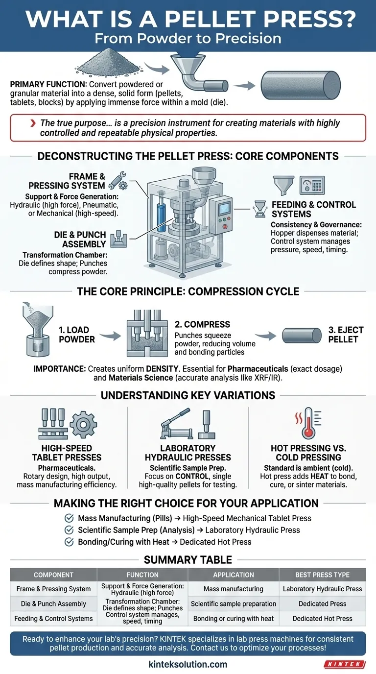 O que é uma prensa de pastilhas e qual é a sua função principal? Descubra a Precisão na Compressão de Materiais Guia Visual