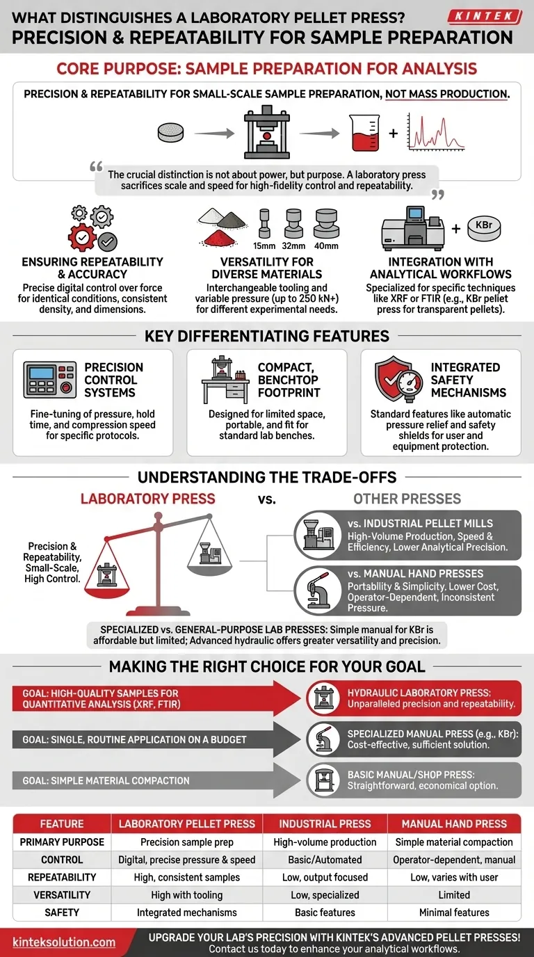 ¿Qué distingue a una prensa de pellets de laboratorio de otros tipos de prensas de pellets? Precisión para el análisis a pequeña escala Guía Visual