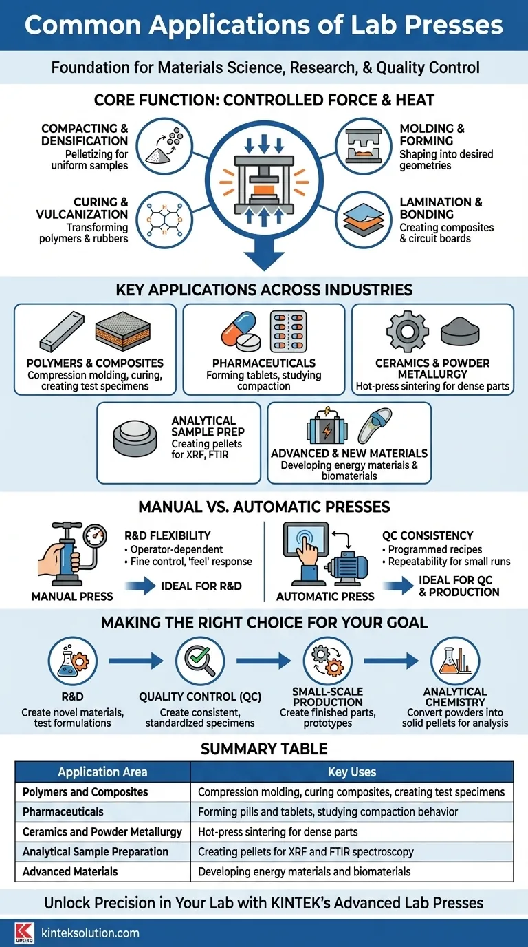 Quais são as aplicações comuns das prensas de laboratório? Usos essenciais na ciência dos materiais e pesquisa Guia Visual