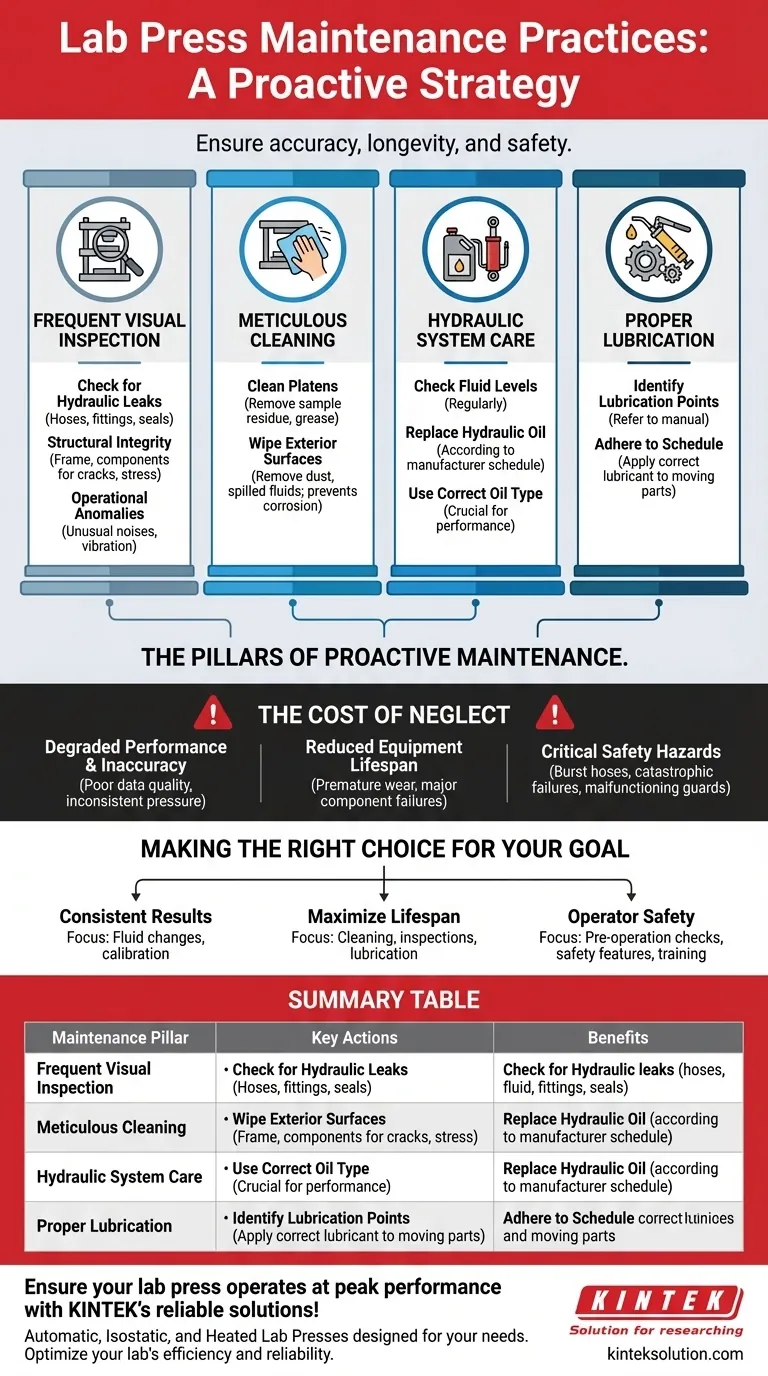 ¿Qué prácticas de mantenimiento se recomiendan para las prensas de laboratorio? Asegure la longevidad y seguridad de su laboratorio Guía Visual