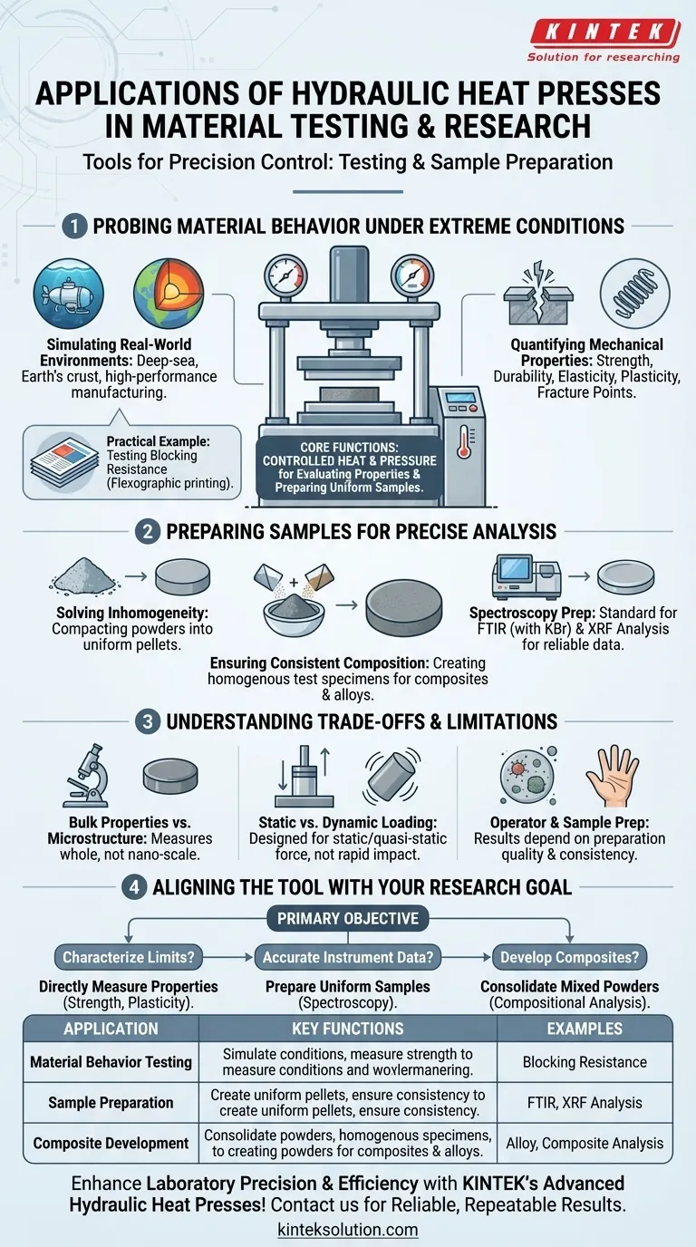What are the applications of hydraulic heat presses in material testing and research? Enhance Precision and Reliability in Your Lab Visual Guide