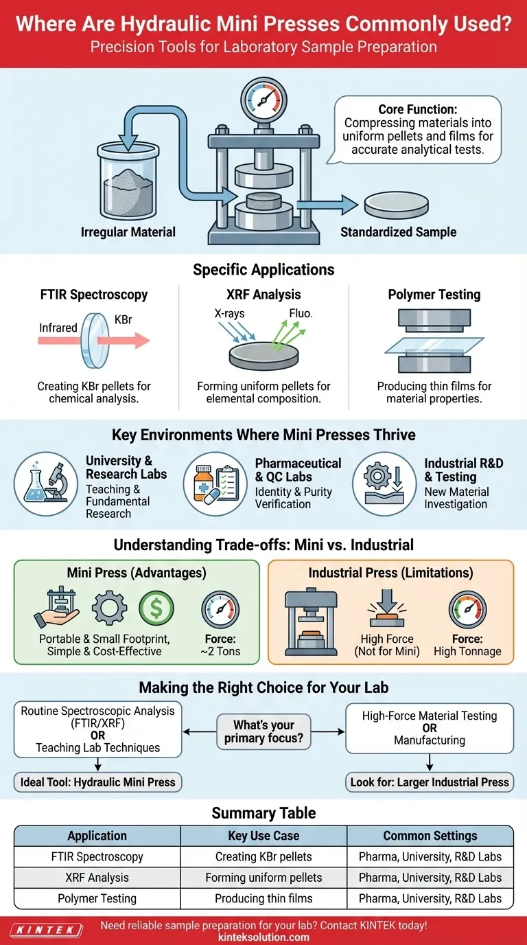 液压迷你压机通常用于哪里？实验室中的精确样品制备 图解指南