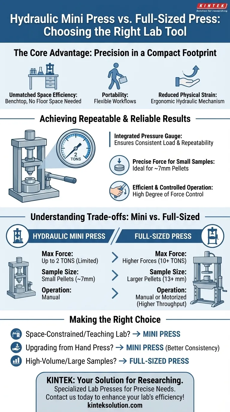 Quels sont les avantages d'utiliser une mini-presse hydraulique par rapport à une presse pleine grandeur ? Maximiser l'espace de laboratoire et la précision Guide Visuel