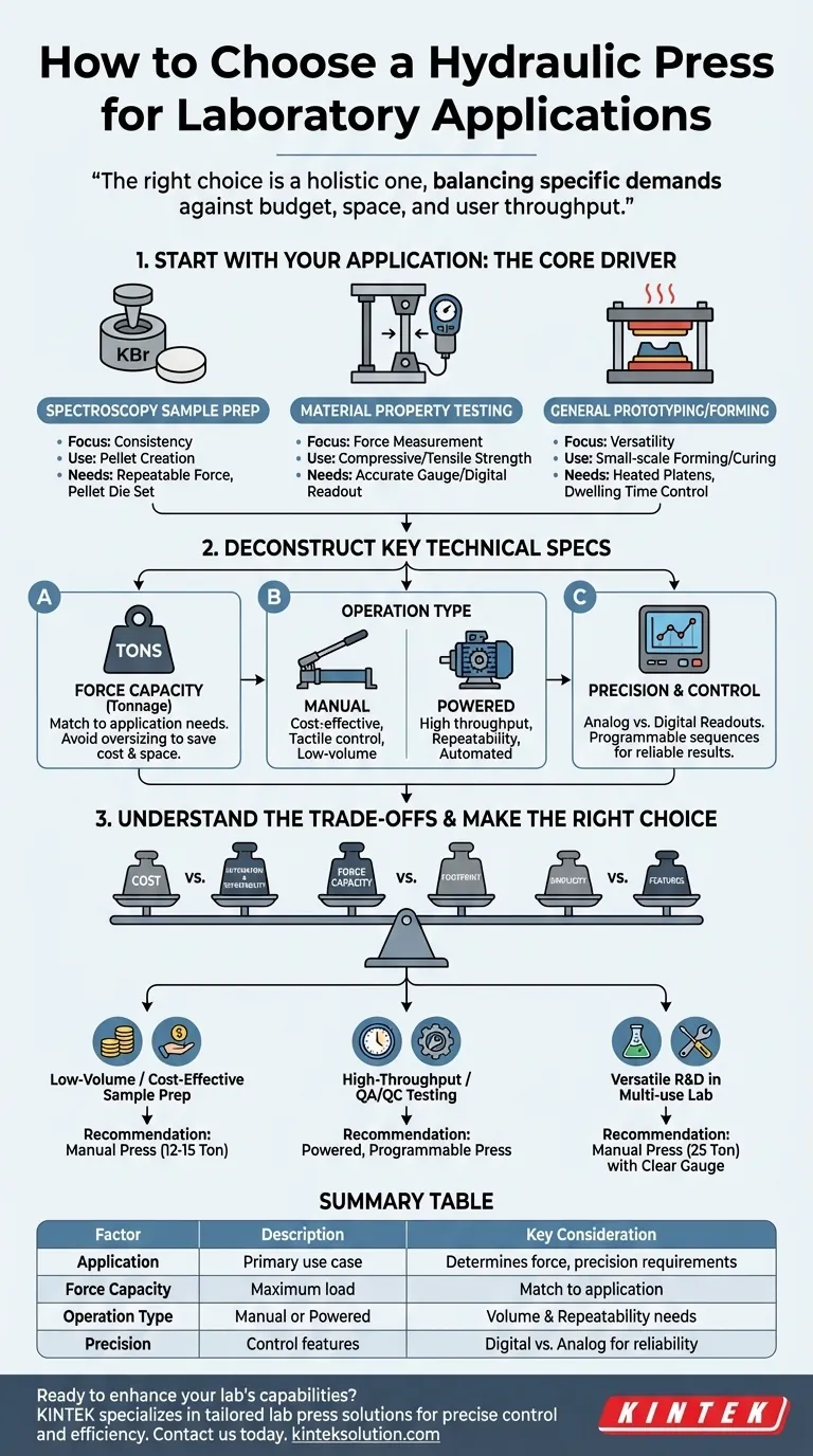 What factors should be considered when choosing a hydraulic press for laboratory applications? Optimize Your Lab Efficiency Visual Guide