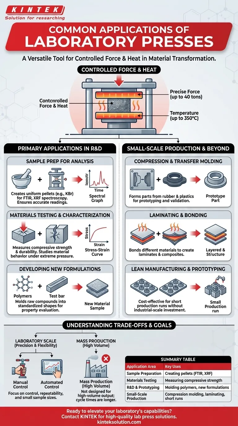 ما هي بعض التطبيقات الشائعة للمكابس المخبرية؟ أطلق العنان للدقة في إعداد العينات والنماذج الأولية دليل مرئي