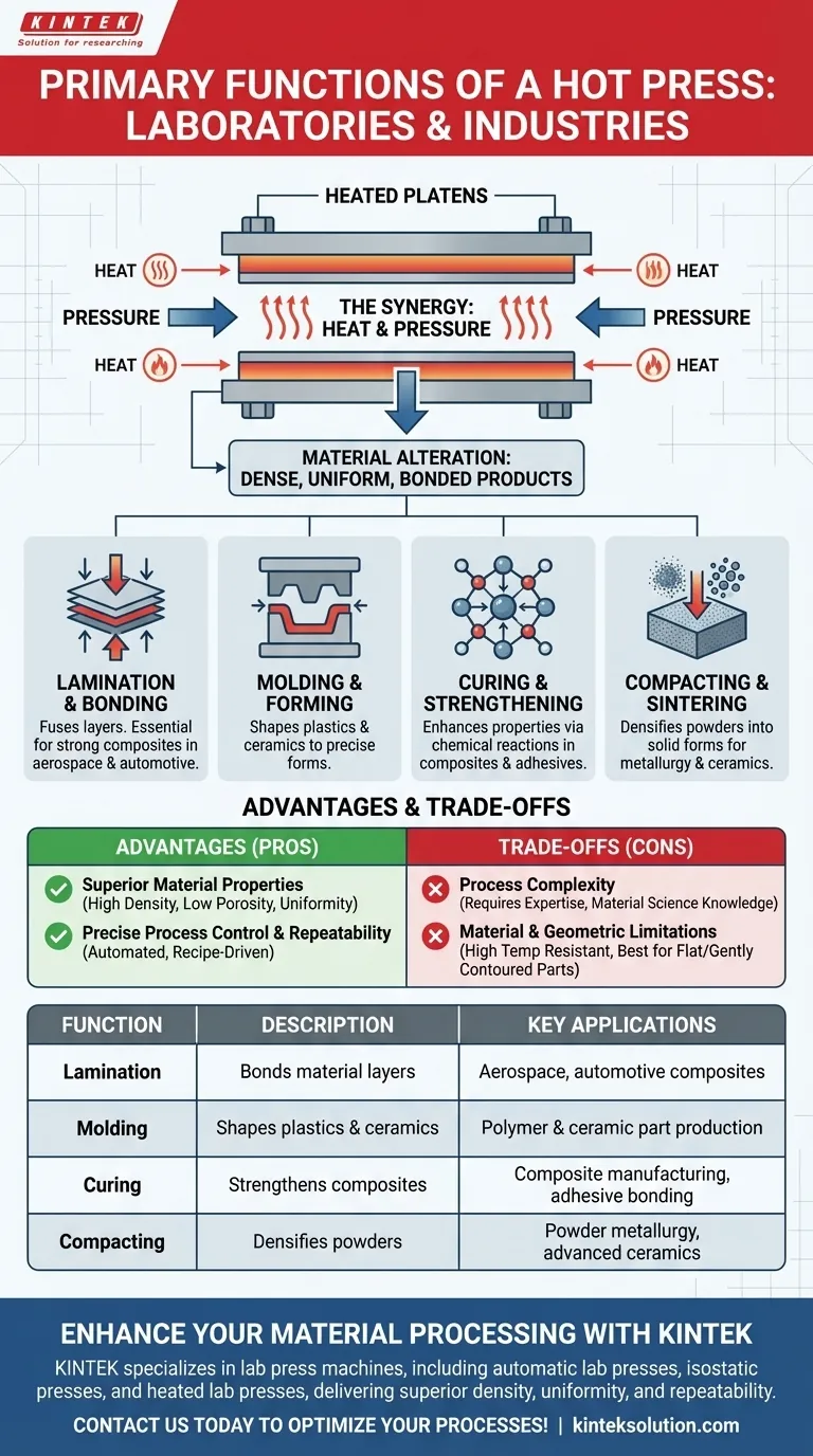 実験室および産業における熱プレス機の主な機能は何ですか？精密な材料加工を解き放つ ビジュアルガイド