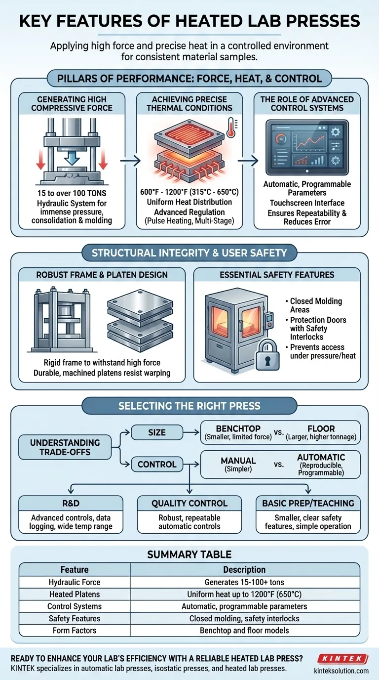 Quais são as principais características das prensas de laboratório aquecidas? Essenciais para testes de materiais de precisão e preparação de amostras Guia Visual