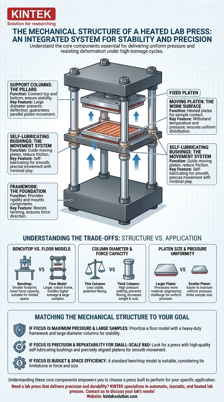 加热实验室压机机械结构由哪些部件组成？探索实现精度和稳定性的关键部件 图解指南