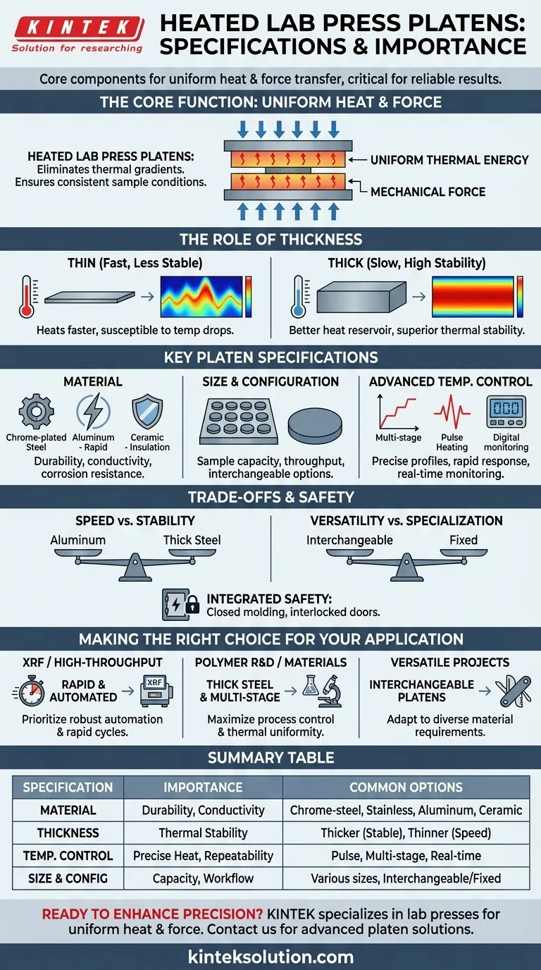 What are the specifications and importance of platens in heated lab presses? Ensure Precision and Uniformity for Reliable Results Visual Guide