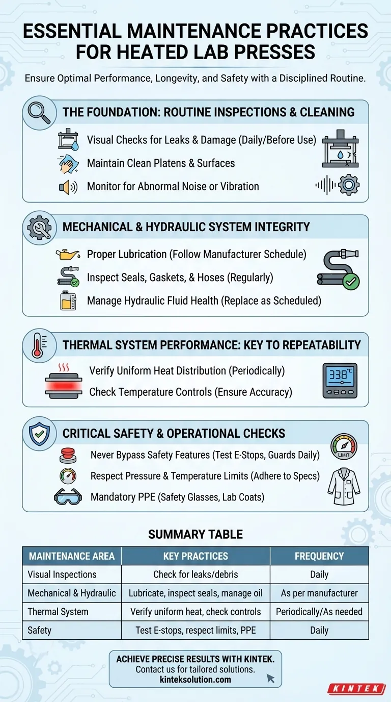 ما هي ممارسات الصيانة الموصى بها للمكابس المختبرية المسخنة؟ ضمان طول العمر والدقة في مختبرك دليل مرئي