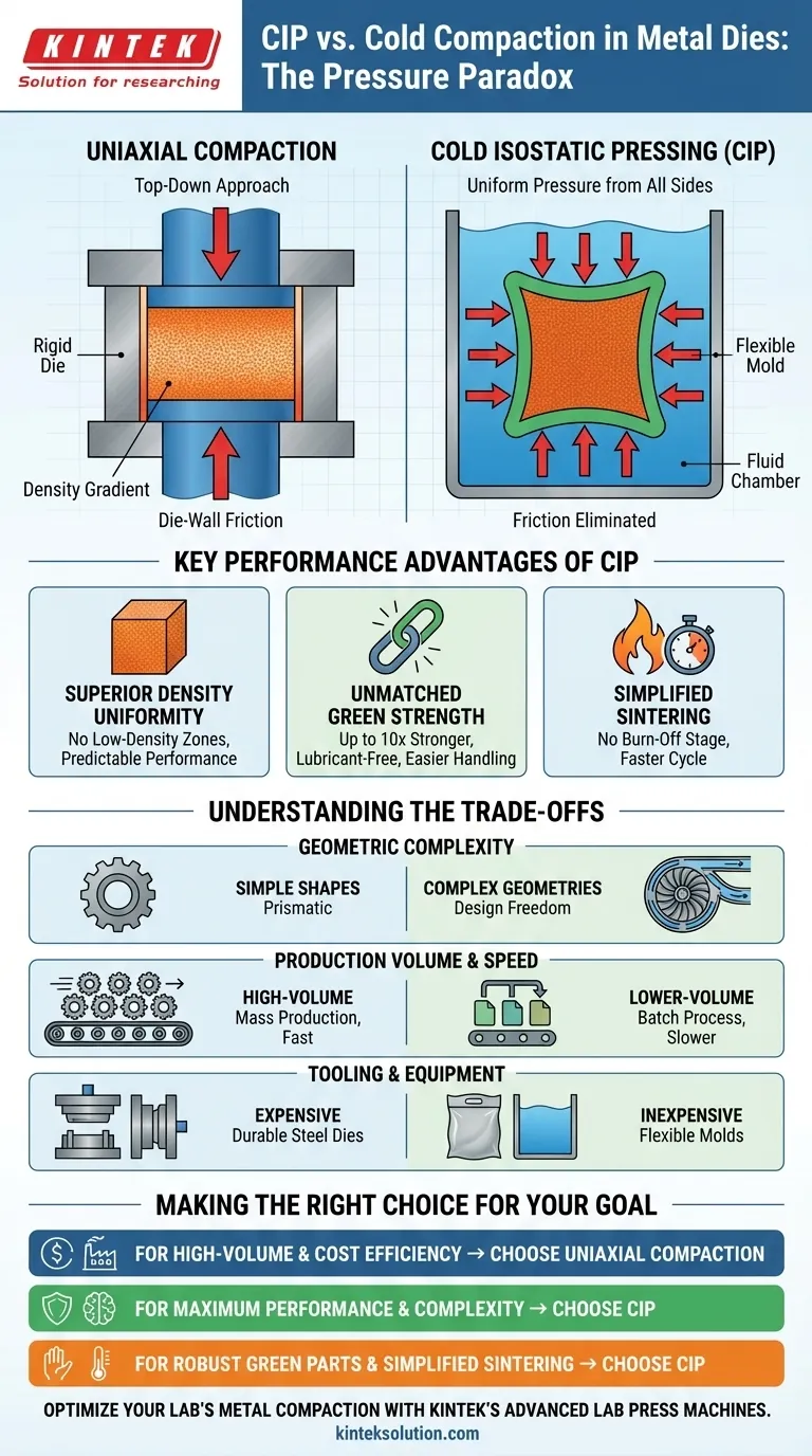 How does CIP compare to cold compaction in metal dies? Unlock Superior Performance in Metal Compaction Visual Guide