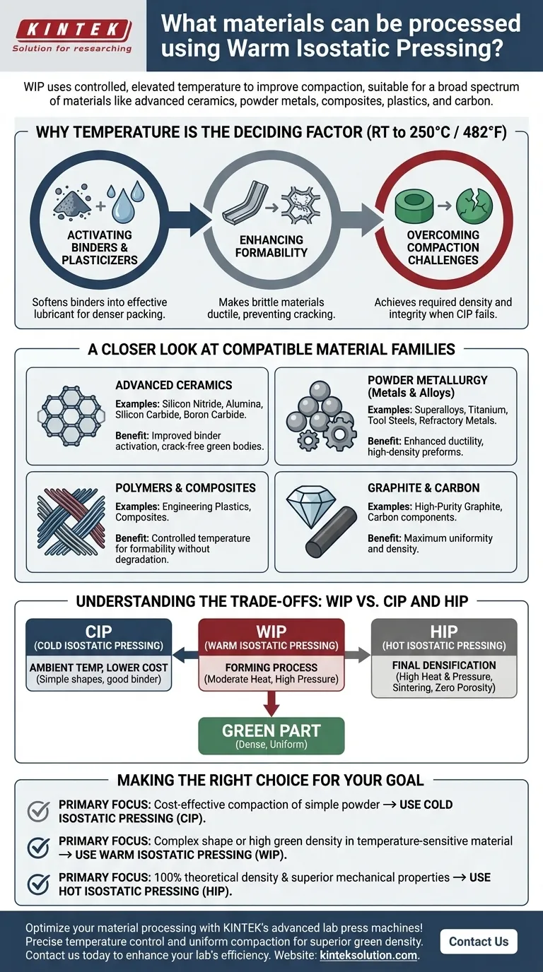 따뜻한 등방압 성형으로 어떤 재료를 가공할 수 있나요? 첨단 재료의 밀도 및 성형성 향상 시각적 가이드